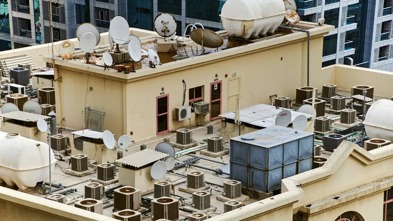 A building with a lot of different appliances on top of it — stock photo