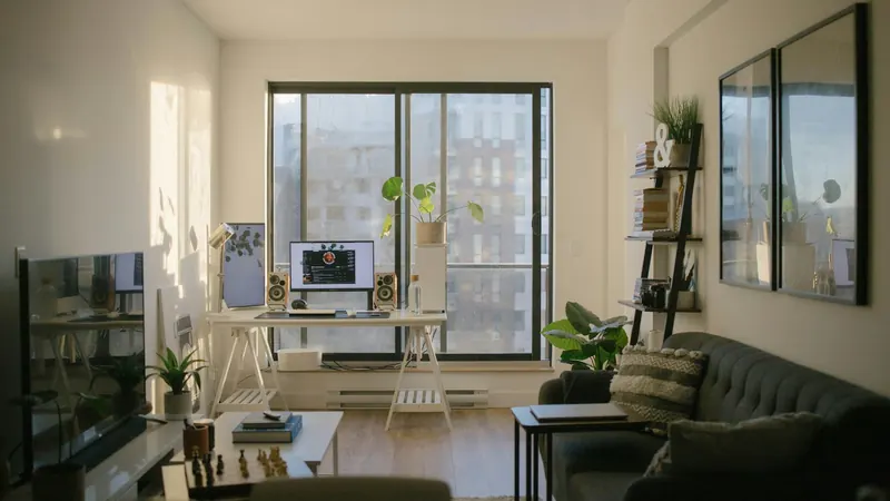 Home office living room workspace — stock photo