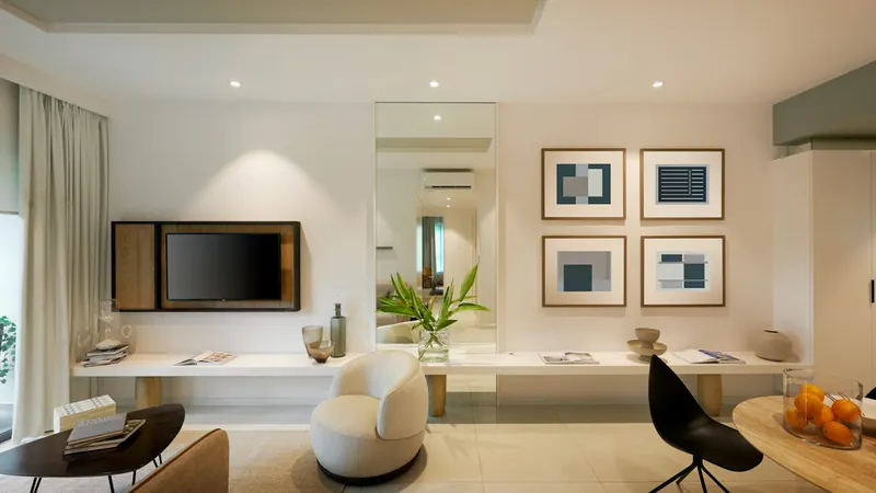 Living room with television and armchair — stock photo