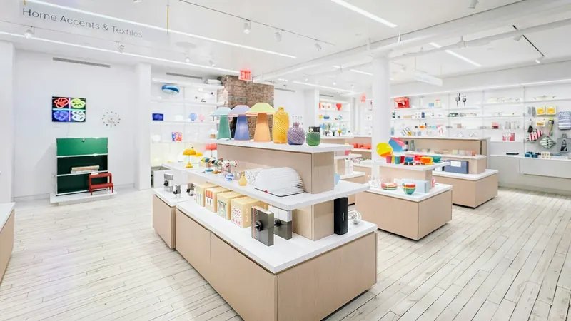 Modern retail store interior with display shelves and products — stock photo